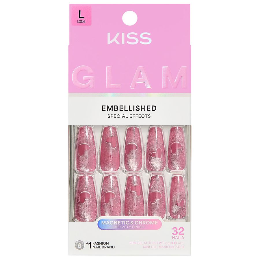 Kiss GLAM Embellished Press-On Nails Long Pink Sugar