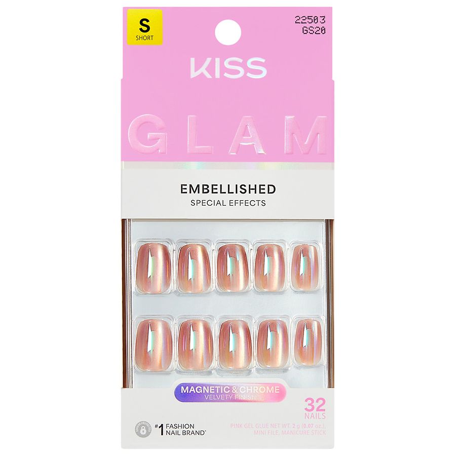 Kiss GLAM Embellished Fake Nails Short Golden Hour Affairs