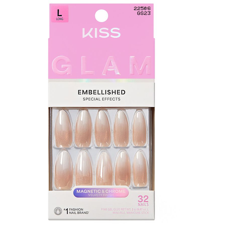 Kiss GLAM Embellished Fake Nails Long Day n Night