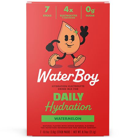 Waterboy Daily Hydration Sugar-Free Electrolyte Powder Packets Watermelon - 0.11 oz x 7 pack