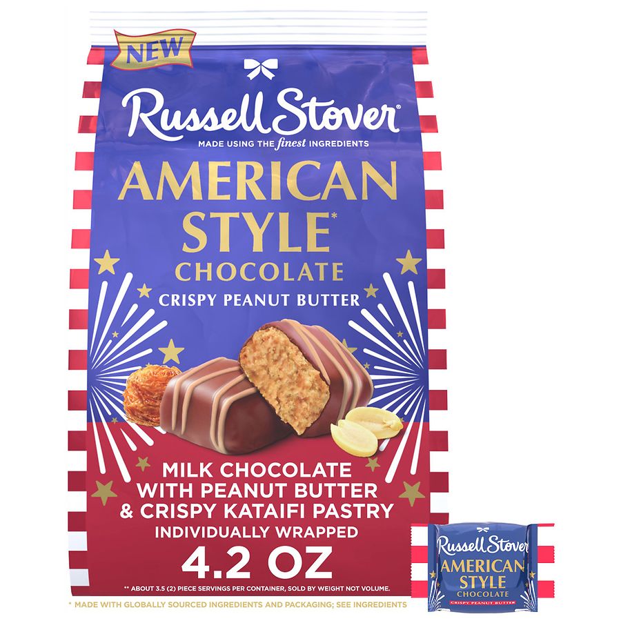 Russell Stover American Style Crispy Milk Chocolate Candy Peanut Butter & Kataifi Pastry