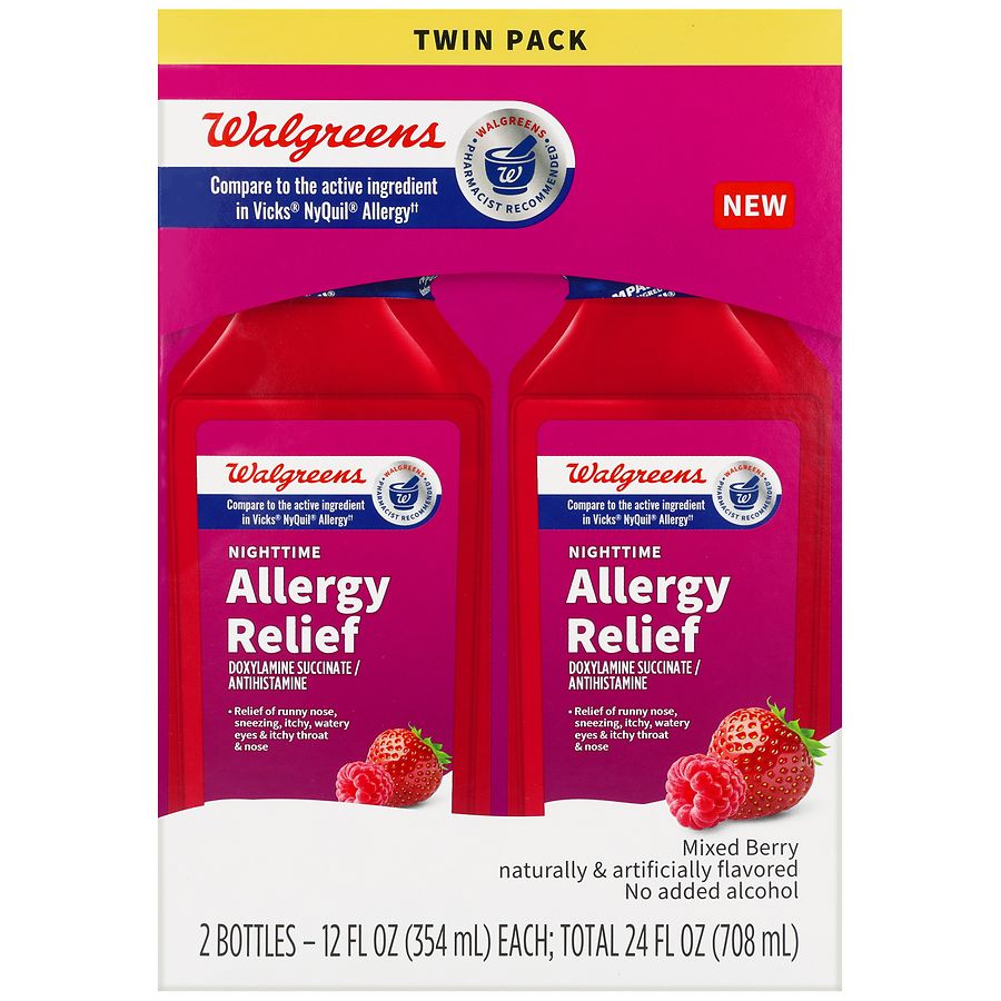 Walgreens Nighttime Allergy Relief Doxylamine Succinate Liquid Mixed Berry
