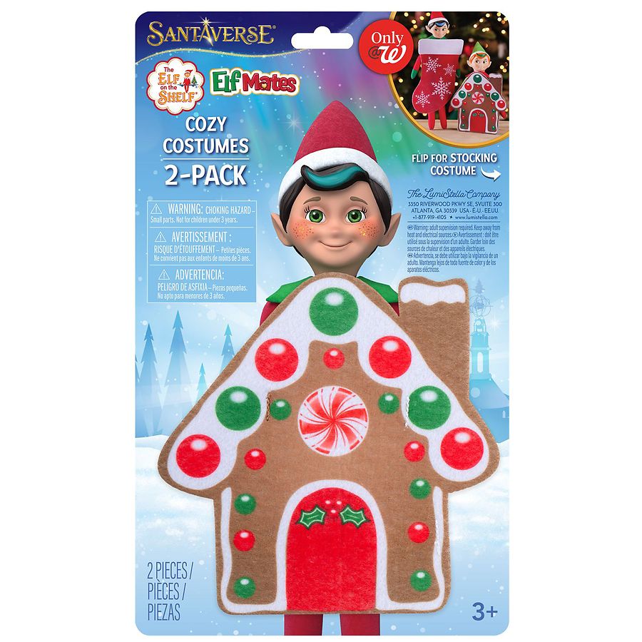 The Elf on the Shelf Cozy Costumes 2-pack: Gingerbread House & Stuffed Stocking