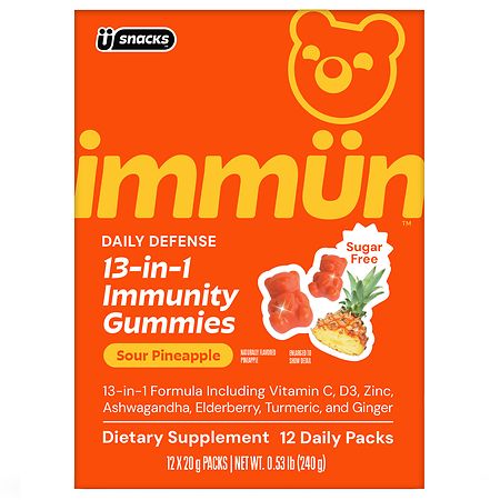 Gruns Immune Immunity Gummies, Sugar Free Sour Pineapple