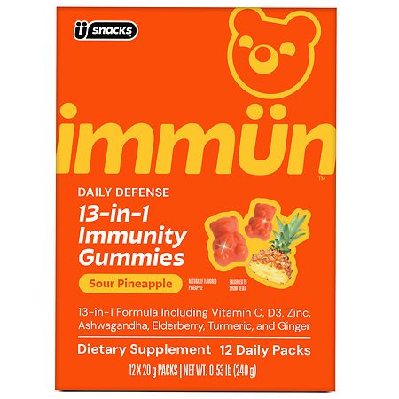 Gruns Immune Immunity Gummies, Low Sugar Sour Pineapple