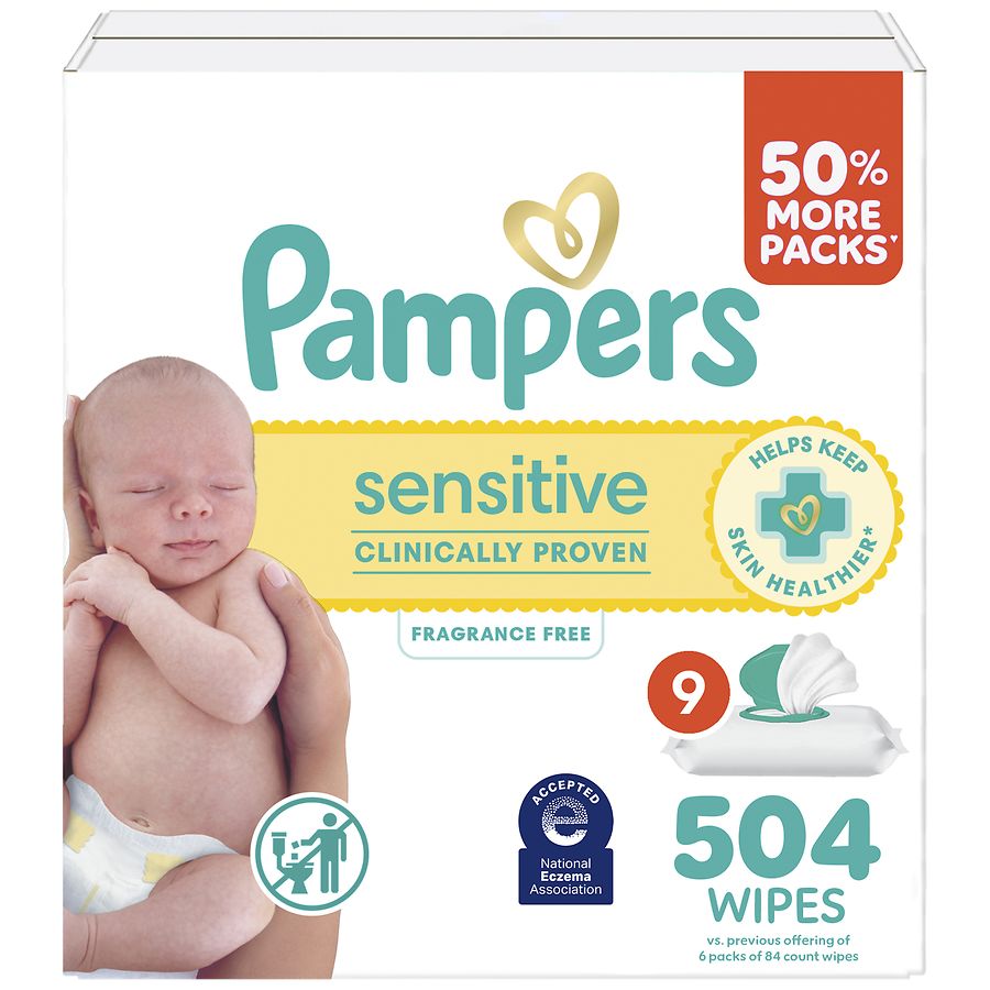 Pampers Sensitive Baby Wipes, Clinically Proven, Water Based, Hypoallergenic Unscented