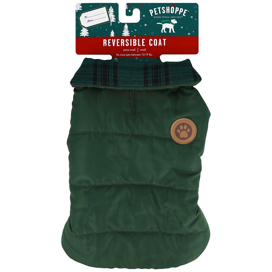 PetShoppe Reversible Coat Extra Small/Small Green/Plaid