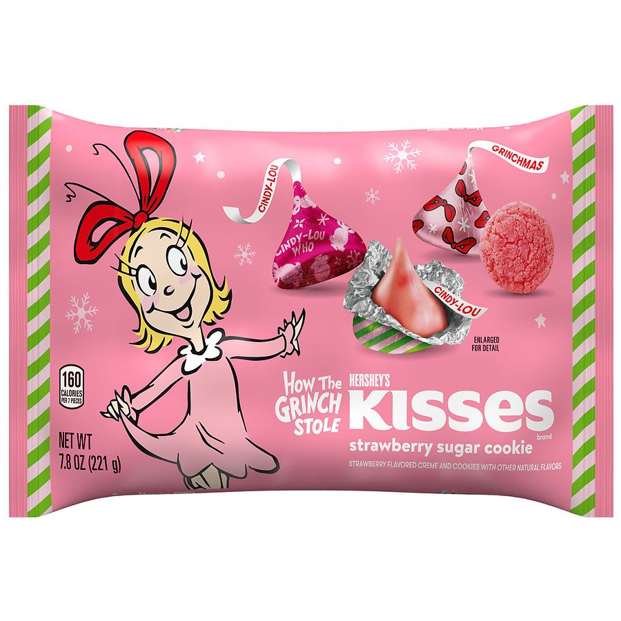 HERSHEY'S KISSES Grinch Candies with Cindy-Lou Strawberry Sugar