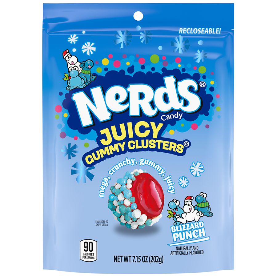 Nerds Juicy Gummy Clusters Holiday Stand Up Bag Blizzard Punch