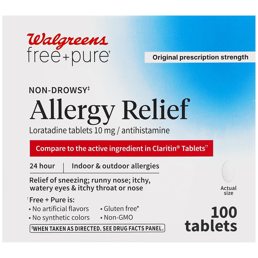 Walgreens Free & Pure Allergy Relief Loratadine Tablets 10 mg, Antihistamine