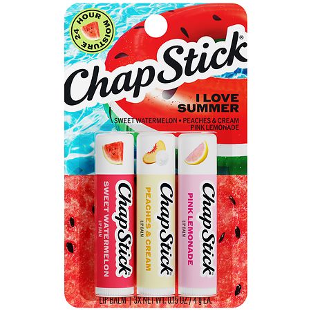 ChapStick I Love Summer Collection Lip Balm Pink Lemonade, Peaches & Cream, Sweet Watermelon - 0.15 oz x 3 pack
