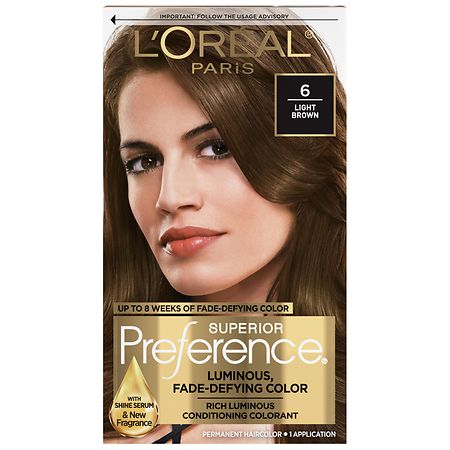 L'Oreal Paris Superior Preference Fade-Defying Shine Permanent Hair Color, Rich Luminous Conditioning Colorant Light Brown 6