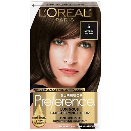 L'Oreal Paris Superior Preference Fade-Defying Shine Permanent Hair Color Medium Brown 5