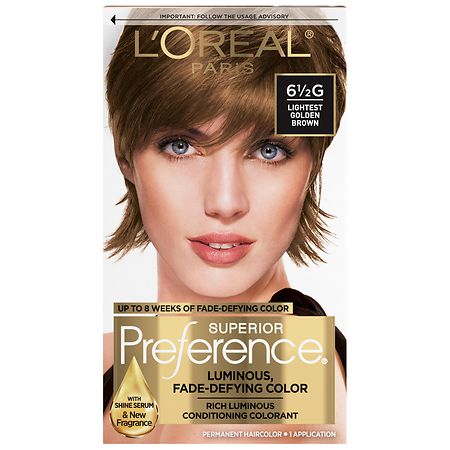 L'Oreal Paris Superior Preference Fade-Defying Shine Permanent Hair Color, Rich Luminous Conditioning Colorant Lightest Golden Brown 6 1/ 2G