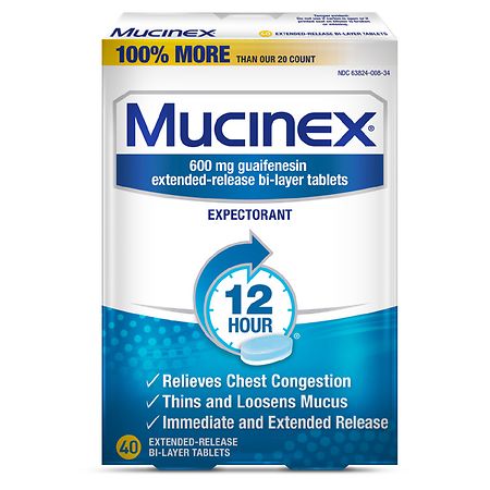 Mucinex 12 Hour Expectorant 600mg Extended-Release Bi-Layer Tablets