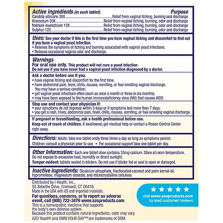 AZO Yeast Plus Dual Relief, Homeopathic, Tablets