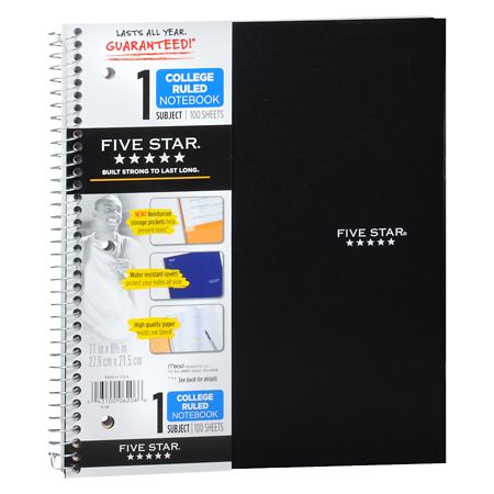 Five Star Five Star 1 Subject Notebook College Ruled Assorted