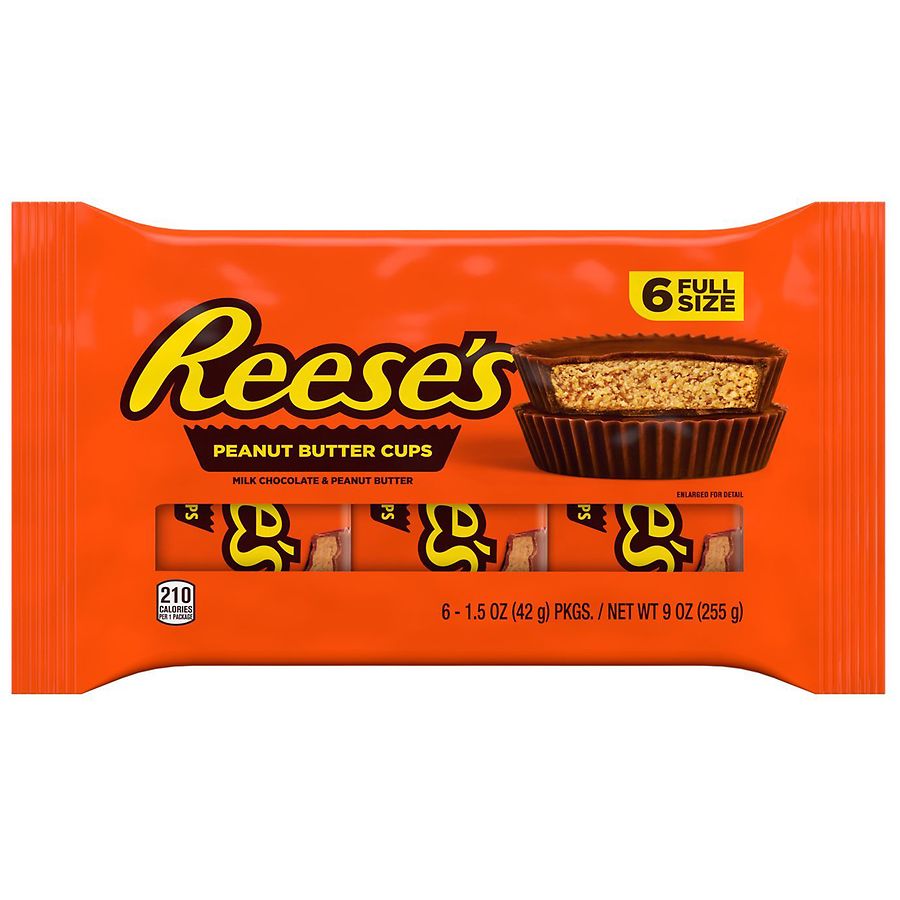 REESE'S Milk Chocolate Peanut Butter Cups, 1.5 oz, 6 pack